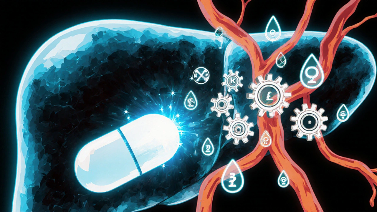 Dosulepin ja CYP2D6-entsyymien vuorovaikutus maksassa verensokerin säätelyn yhteydessä.