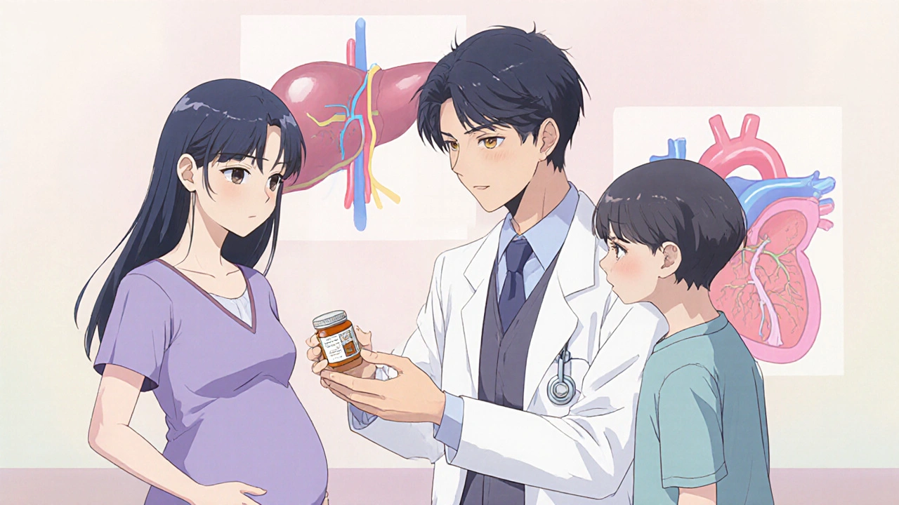 Lääkäri neuvoo raskaana olevaa ja lasta turvallisesta lääkevalinnasta.