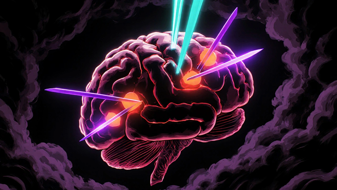 Aivot, joissa risperidiinin molekyylit estävät D2- ja 5‑HT2A‑reseptoreita, näkyvät kirkkaana.