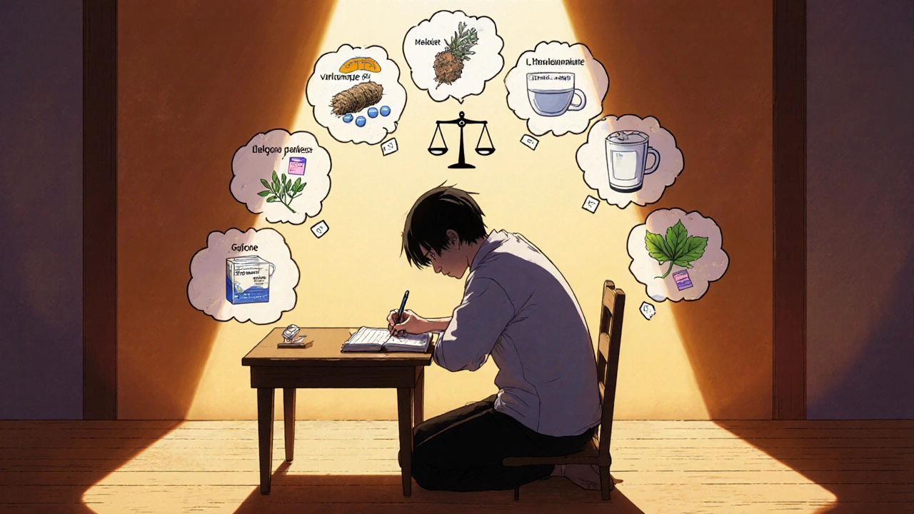 Henkilö kirjaa unipäiväkirjaa, miettii eri vaihtoehtoja ja hintatasoja kuvitelmissaan.