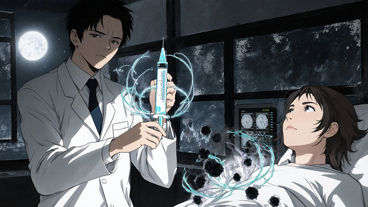 Lääkäri antaa clindamyciiniä sairaalassa, kun C. difficile -bakteerit kohoavat potilaan vatsasta.