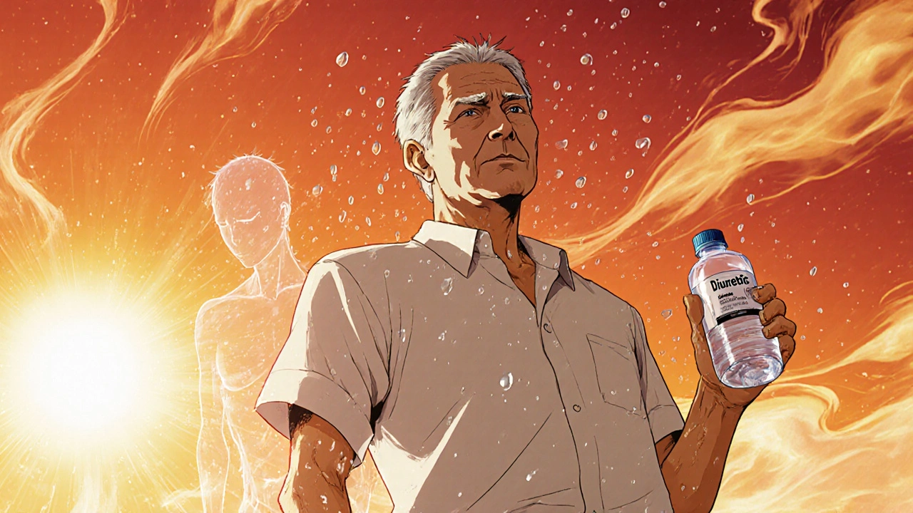 Lämpöaltistuksen varotoimenpiteet diureettien ja antikolinergisten lääkkeiden käytössä