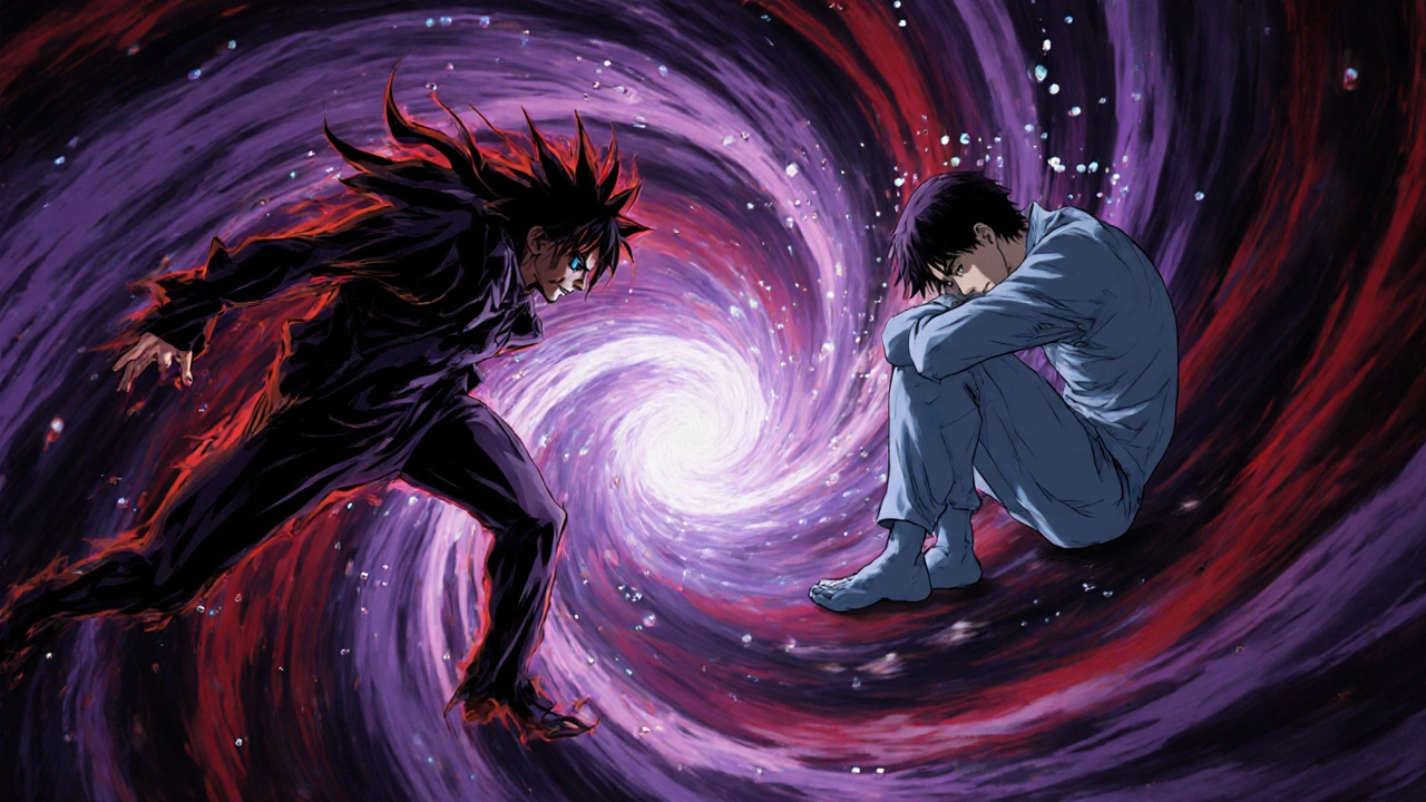 Metaforinen pyörre yhdistää levoton liikehahmon ja masentuneen hahmon.