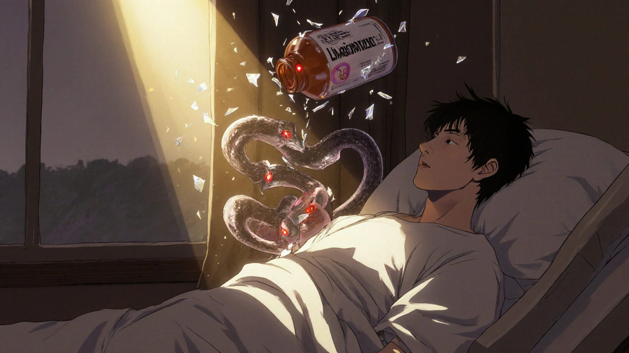 Potilas saa lincomyciiniä, mutta vaarallinen C. difficile -infektio kietoutuu vatsaan.