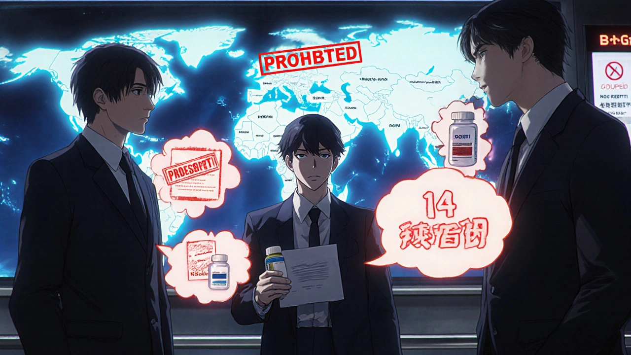 Tapahtuma Japanin tullilla, jossa lääkkeet tarkastetaan ja näytetään kielletyt aineet holografisesti.