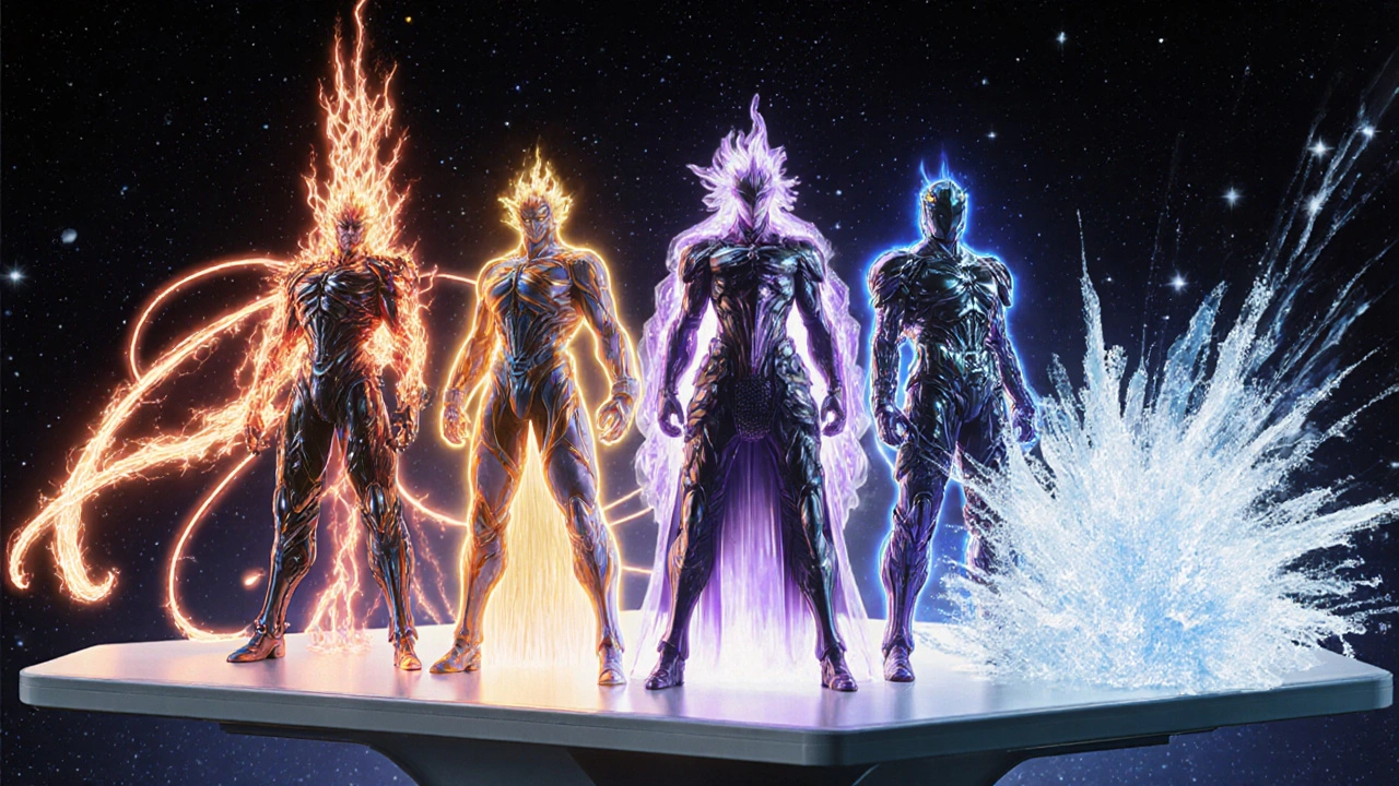 Viisi erilaista anestesia-ainetta esitetään taistelijoina, jokaisella oma uniikki energiakuva.