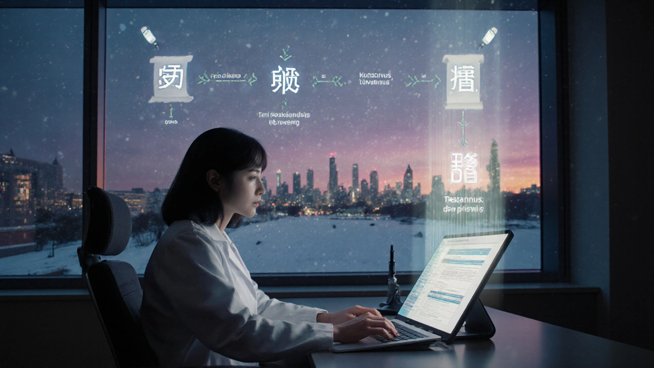 Lääkäri täyttää sähköistä lomaketta, jossa näkyy lääkkeen hyväksymisprosessin animoitu kaavio.