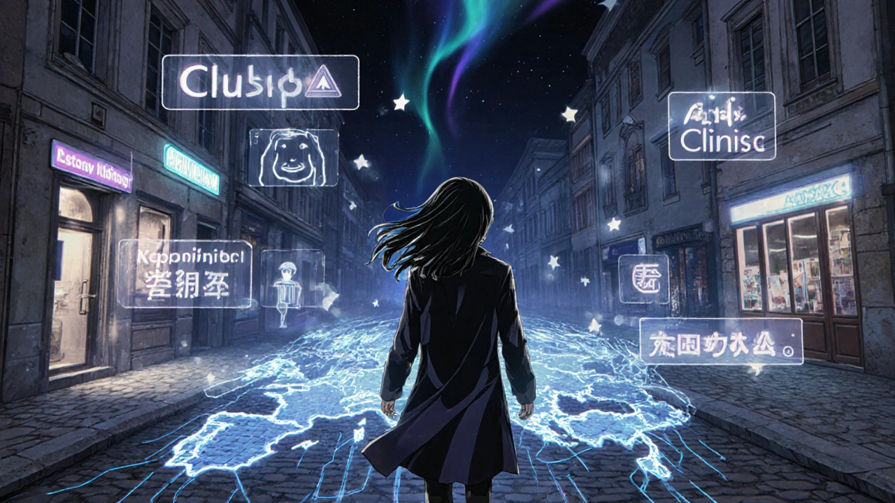 Lisätty todellisuus näyttää reitin apteekkiin kadulla, numerot ja symbolit liikkuvat ilmassa.