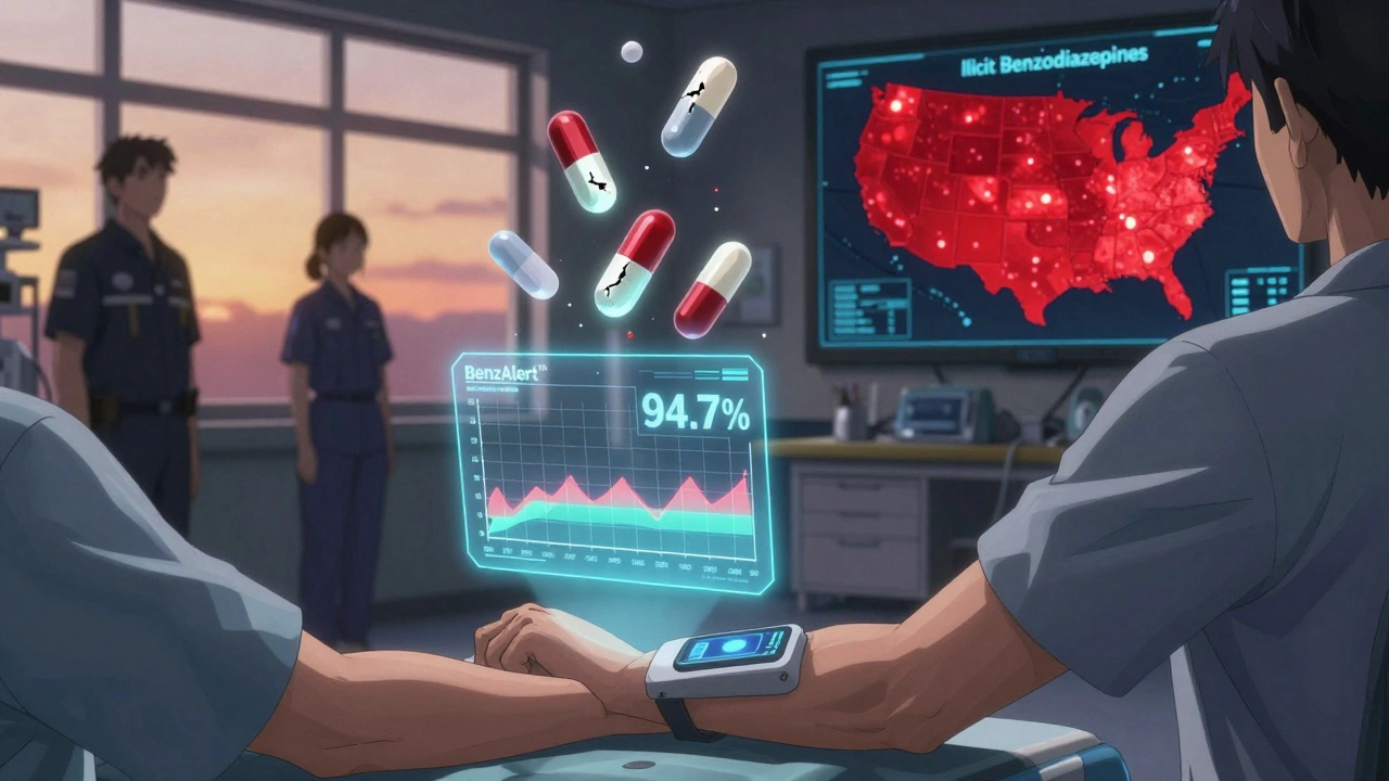 BenzAlert™ -laitteen hologrammi näyttää veren pitoisuutta, ympärillä uusia vaaroja.