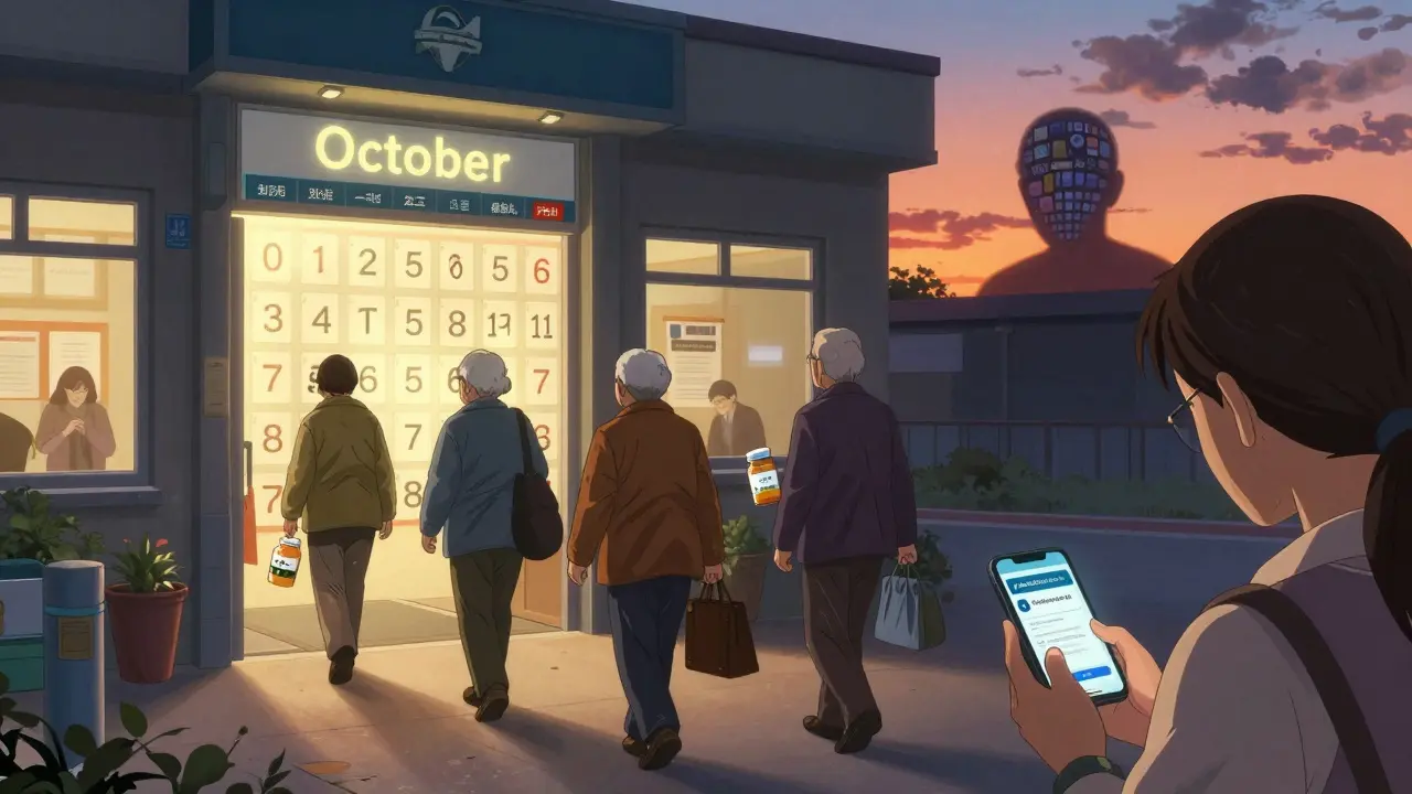 Ikäihmiset kulkevat läpi rekisteröintiportin, joka muuttaa heidän lääkkeensä henkilökohtaisiksi suunnitelmiksi.