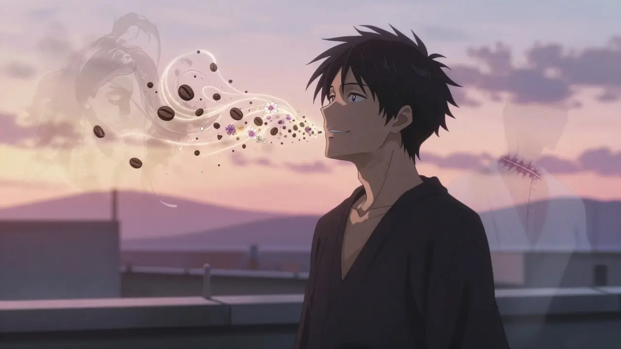 Potilas nauttii hengityksestä, kun hajut kohoavat valoisina virtauksina nenästä.