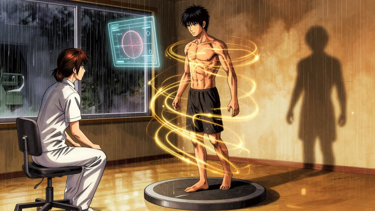 Potilas saa reaaliaikaisen palautteen holografisista liikkeistään kuntoutusessiossa.