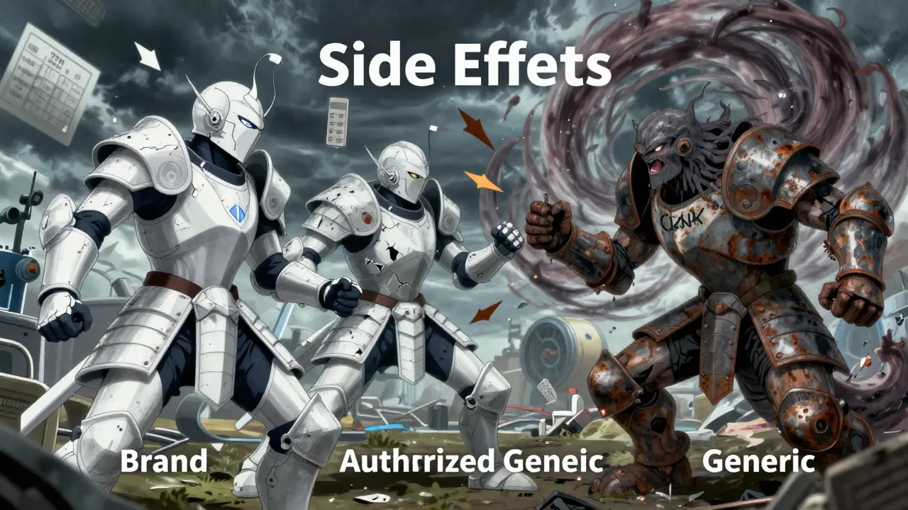 Kolme sotilasta edustaa eri lääkevalmistajia taistellessaan sivuvaikutusten monstrin kanssa.