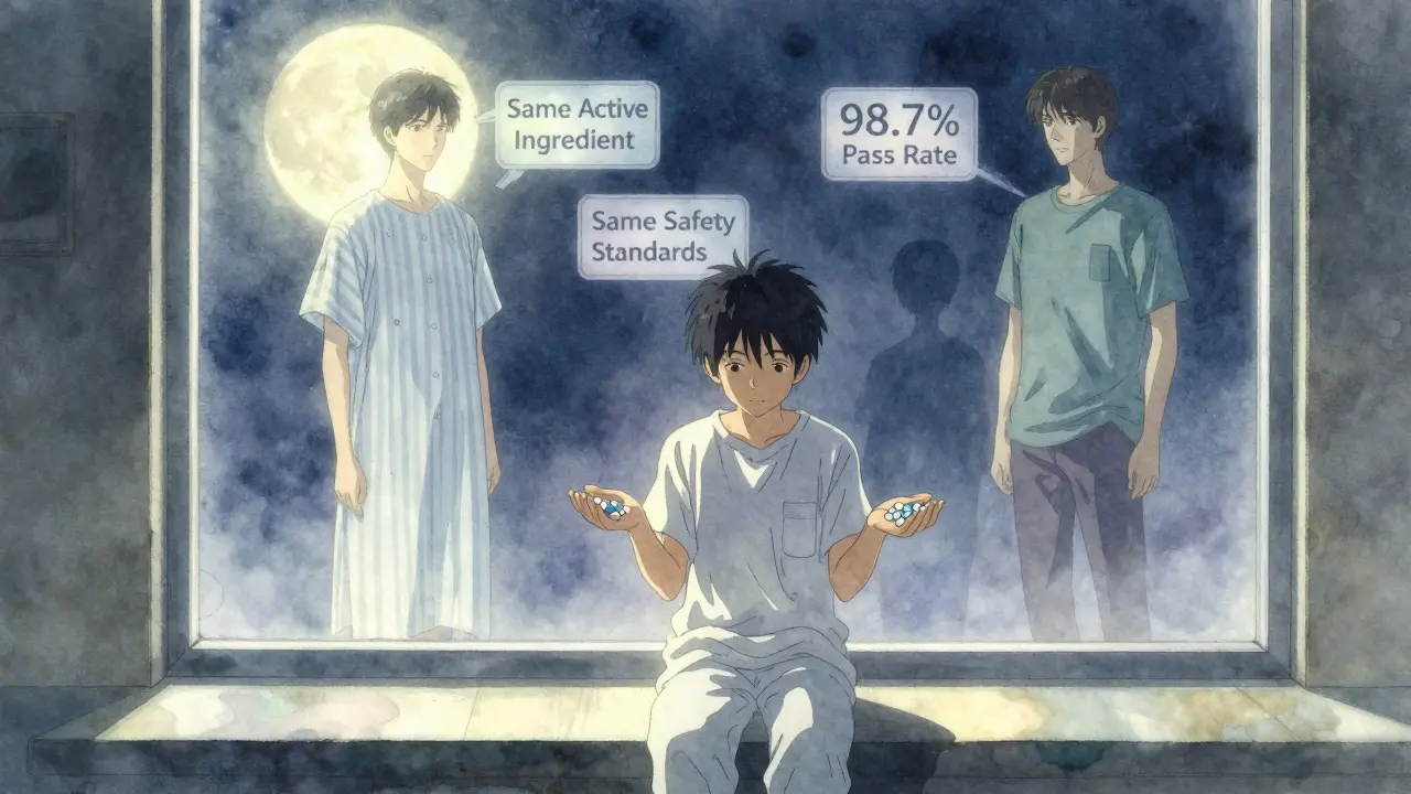 Yksi potilas pitää kahdessa kädessään yhden brändilääkkeen ja yhden yleisen lääkkeen, molemmat tuottavat samanvalkoisen parantavan valon.