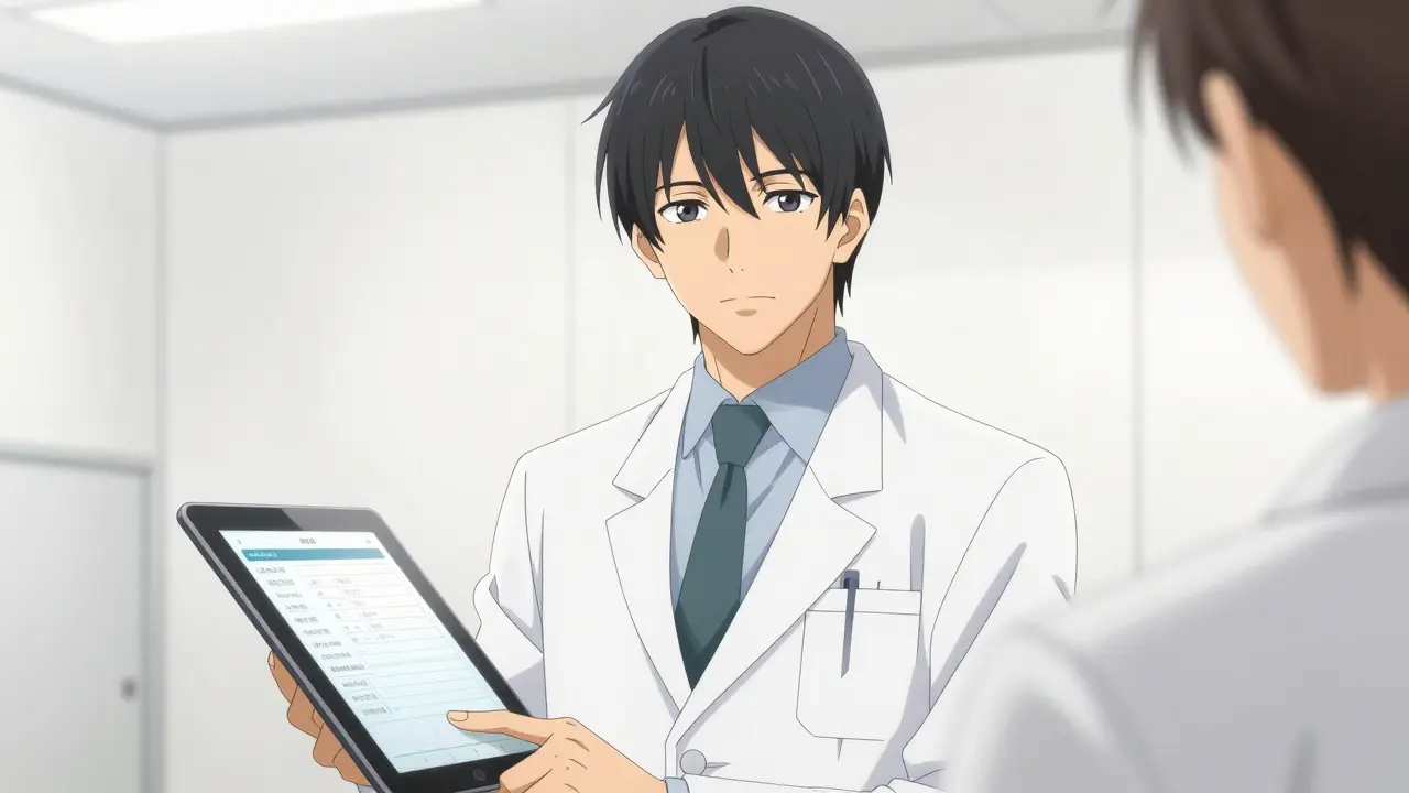 Lääkäri hoitaa potilasta steriilissä ja valoisassa kliinisessä ympäristössä.