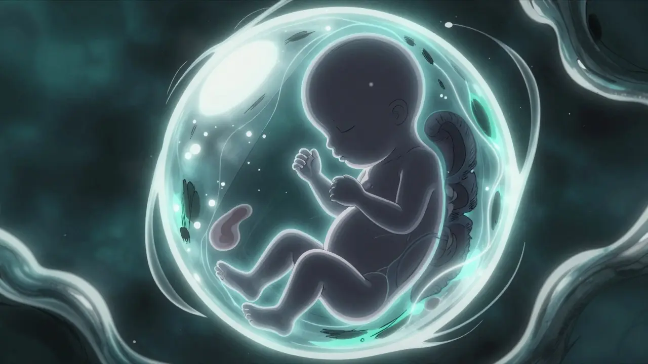 Sikiön kehitystä kuvaava abstrakti ja tyylitelty näkymä