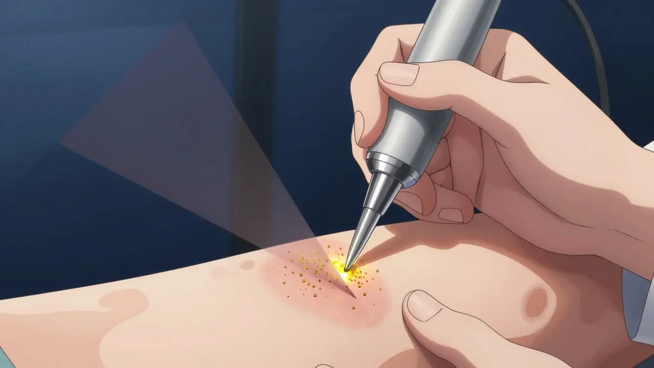 Mikropigmentaatioprosessi visuaalisena esityksenä, pigmentti istutetaan ihoon anime-tyylillä