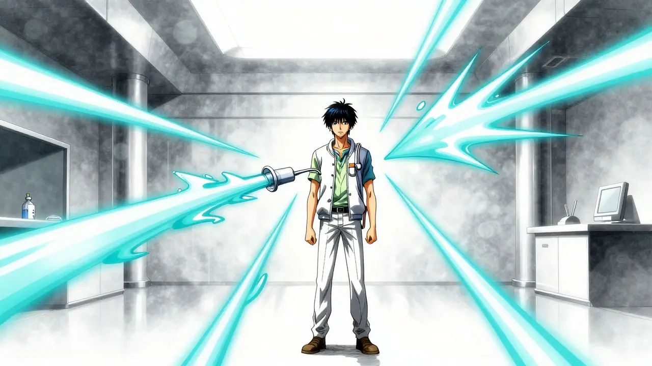 Abstrakti esitys basaalbolus-hoidosta anime-tyyliin