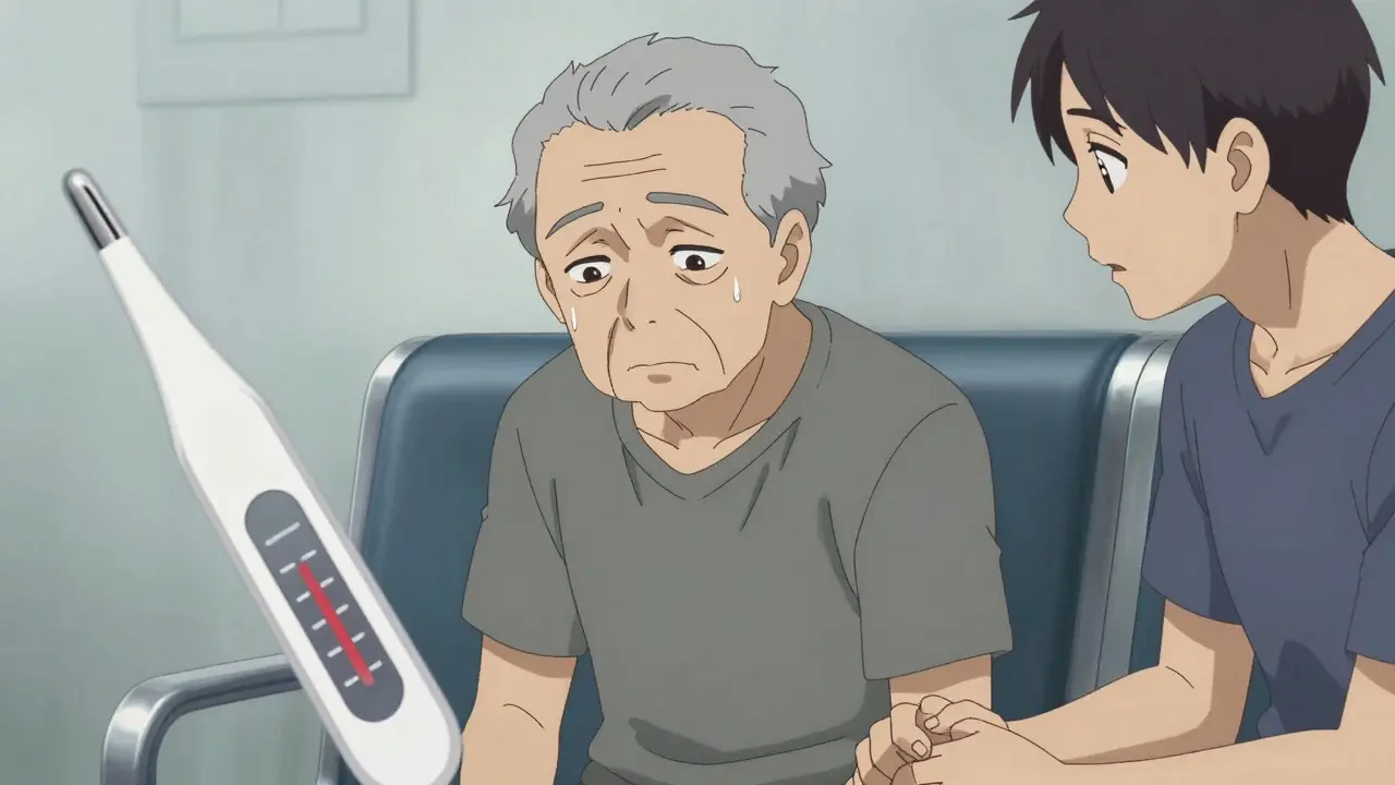 Huolestunut perhe jäsen sairaalan odotustilassa anime-tyyliin