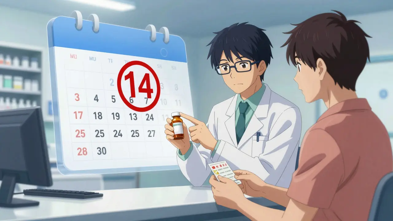 Lääkäri neuvoo potilasta odottamaan 14 päivän pesu-aikaa, anime-tyyli