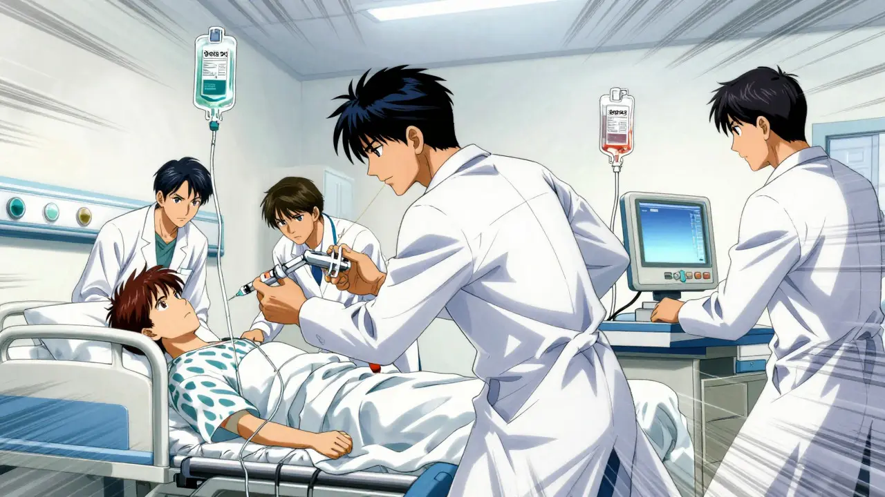 Lääkäriryhmä toimii nopeasti teho-osastolla anime-tyyliin