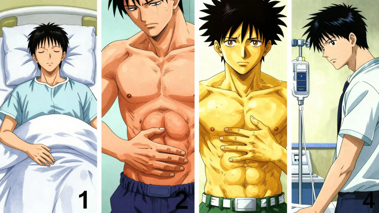 Maksavaurion neljä vaihetta manga-illustraatiossa